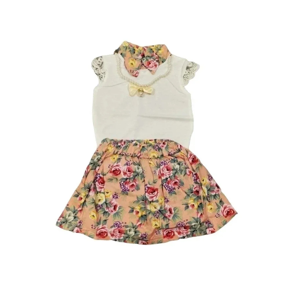 3T Pink Pearl 3 piece Shirt, Skirt, Necklace Set Baby/Toddler Outfit - Picture 2 of 6